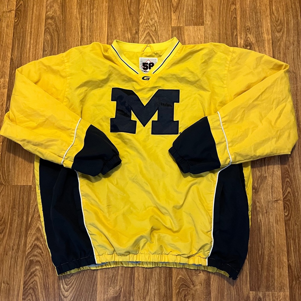 Michigan Wolverines Windbreaker Pullover‎ Yellow Navy 3XL Go Blue V Neck